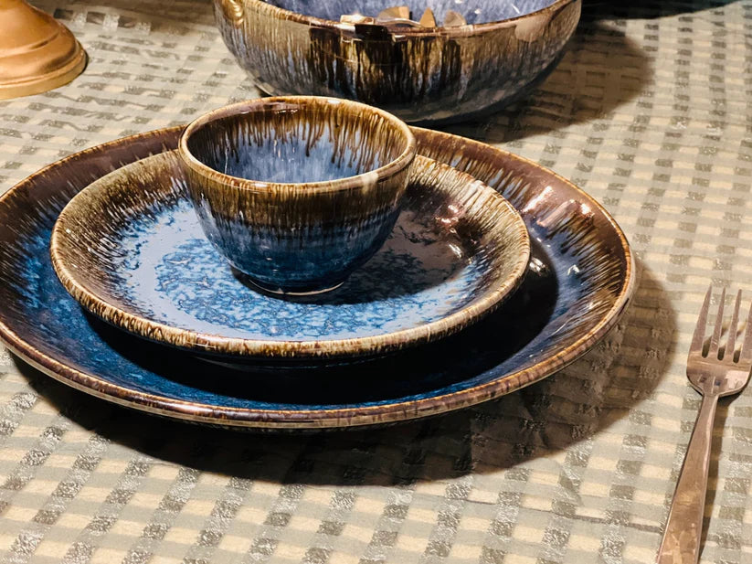 reactive glaze ceramic plates and bowls set