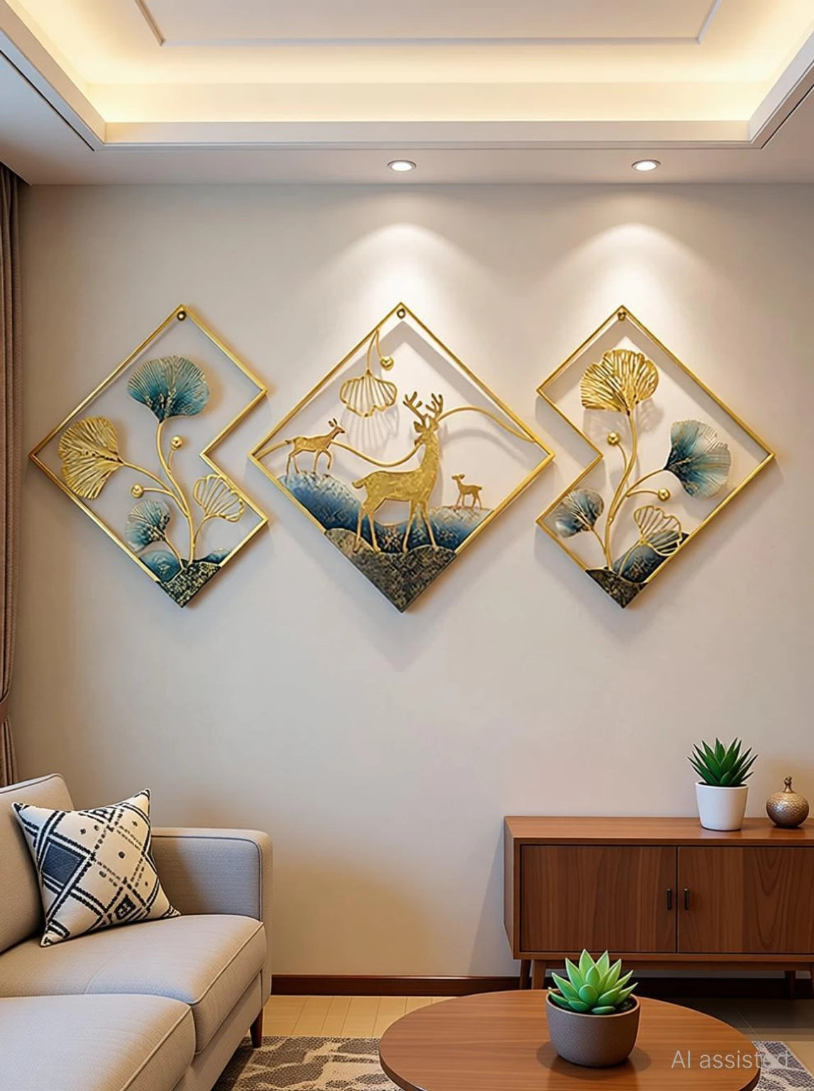 3 piece golden deer metal wall art for living room decoration